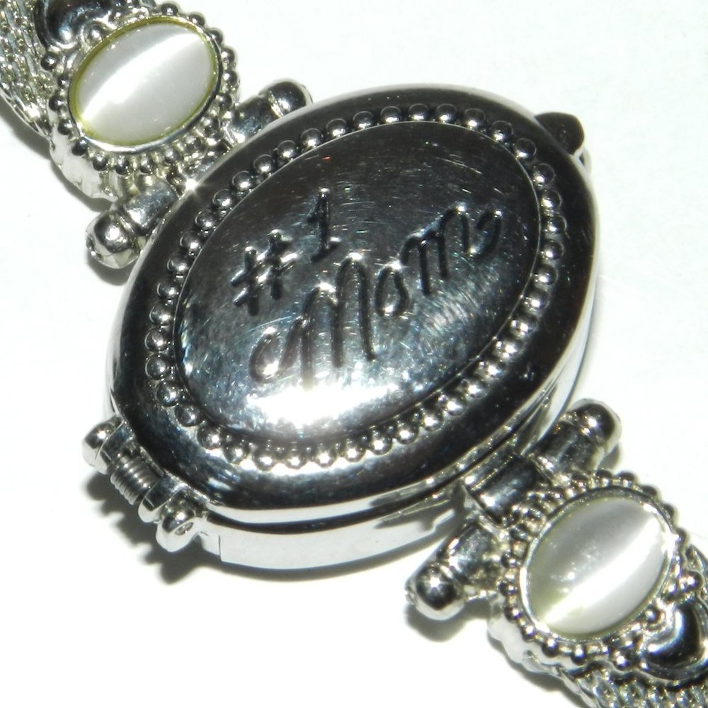 Women's P Logo Watch #1 Mom Bracelet Mother of Pearl in Silver Tone Very Rare!